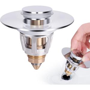 U.S. Standard Bathroom Sink Stopper 1.1"-1.5", Stainless Steel Universal Pop Up Drain Stopper for Bathroom Sink, Universal Drain Filter Drain Plug with Spring Core Push Type Converte