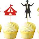 Pack of 48 Circus Theme Cupcake Toppers Glitter Magician Elephant Horse Cupcake Picks Baby Shower Kids Birthday Party Carnival Decorations Cake Decorations Supplies
