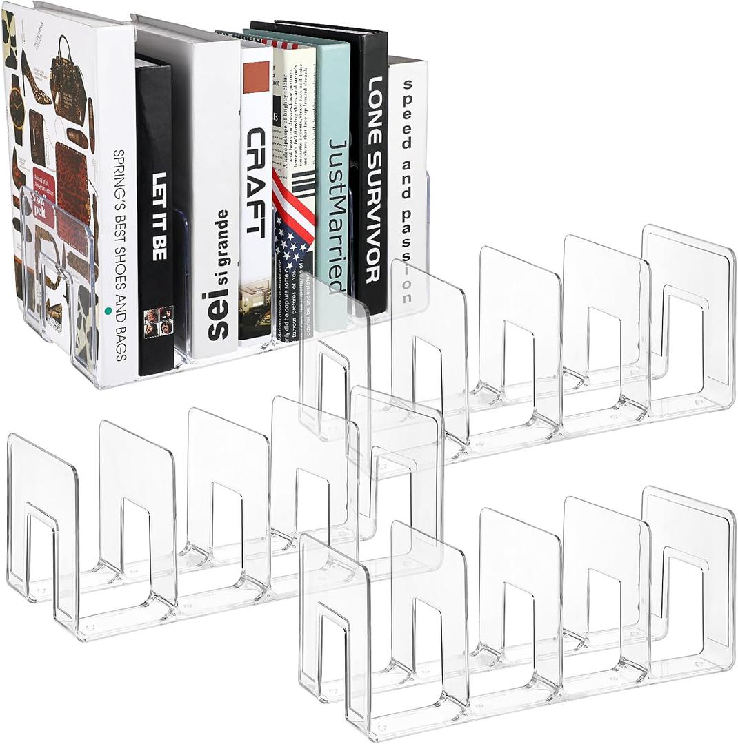 Lemecima 4 Pack Acrylic File Sorter, 4-Section Clear Desktop File Folder Holder Organizer, Thick Office Storage Stand Rack for Book, Envelopes, Mail, Document, Notebook, Binder, Purse, Clutch Divider