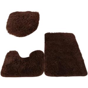 3PCS Bathroom Rug Set Bath Mat Set Bath Rug Contour Mat Toilet Lid Cover Washable Super Soft Microfiber Non Slip Bath Rugs,Brown