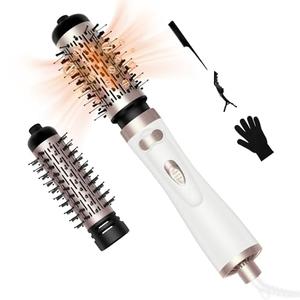Hair Dryer Brush, 3-in-1 Rotating Round Hot Air Spin Brush Set with 2 Brushes (2" & 1.5"), Negative Ionic Blow Volumizer, 2 Detachable Auto-Rotating Curling Brush 100-120V