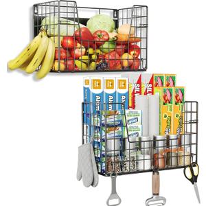 Magnetic Fridge Basket Storage Organzier for Fruit & Wrap, Magnetic Shelves for Side of Refrigerator for Kitchen, Laundry (Pack of 2)