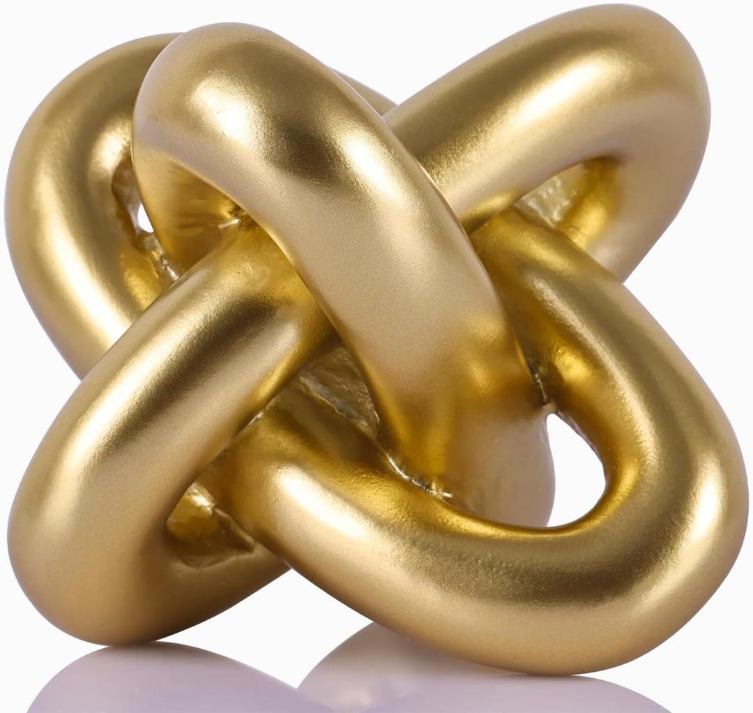 Golden Knot Statue, Three Knot Sculpture Home Decor Accents, Knot Sculptures and Statues for Rustic Coffee Table Living Room Dining Table Entryway Entrance Shelf Small Decorations and Accessories