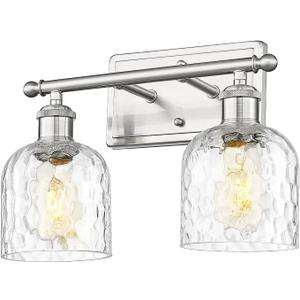 Zeyu 14 Inch Modern Vanity Lighting Fixtures, 2 Light Bathroom Vanity Light for Mirror Bedroom, Brushed Nickel Finish with Clear Hammered Glass, ZJF63B-2W BN