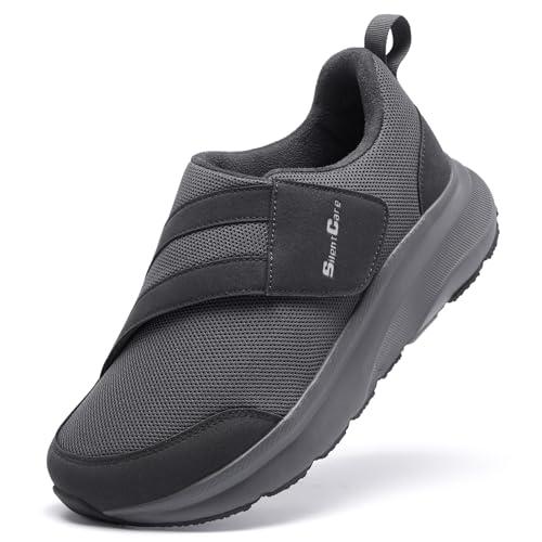 SILENTCARE Diabetic Shoes for Men Wide Toe Box Slip-on Shoes for Swollen Feet Adjustable Walking Shoes for Elderly Foot Pain Relief Neuropathy Grey 13