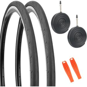 2 Pack 700x25c 28c Road Bike Tire City Bike Tire with 2 Pack 48 mm FV Tubes Black Compatible Replacement Bicycle Tire
