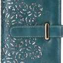 Ultra Slim RFID Wallet Women Thin Clutch Bifold Compact Long Womens Coin Wallet with Hollow Out Mandala PEACOCK BLUE
