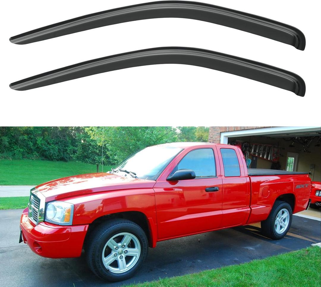 Window Visors Rain Guards Shield for 2005-2010 Dodge Dakota Club Cab, Out-Channel Window Vent Wind Deflectors Visors Shades for 05-10 Dakota Extended Cab, 2PCS