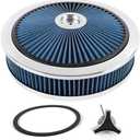 14" X 3" Round Air Cleaner Filter Assembly Kit With High- Flow Thru Lid Washable & Reusable for Caburetor Lid 5-1/8" Carb Neck Compatible with Ford/GMC/Chevy SBC BBC (BLUE)