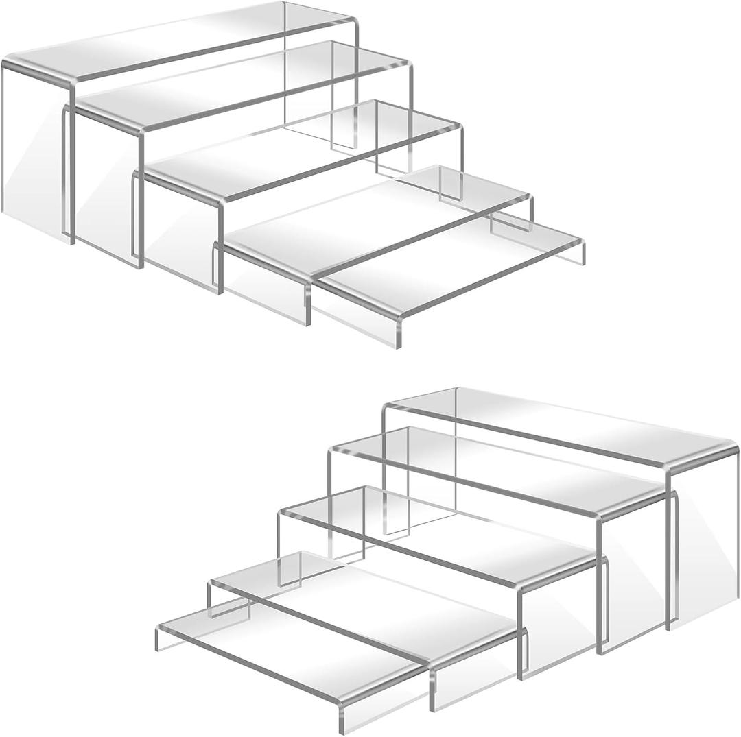 10 Pcs Acrylic Display Riser, 2 Sets 5 Sizes Large Clear Shelf Risers, 0.15" Thick, For Display Dessert Candy Figure Toys Perfume Jewelry Showcase, Size: 7“x7.5"x8"x9"x10" - 2 Sets