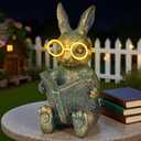 zuzuzen Solar Garden Decor, Adorable Rabbit Statue with Solar-Powered Glasses, Outdoor Bunny Figurine Lights for Patio, Yard & Balcony, for Kids, Mom & Grandma