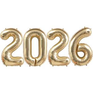 Champagne Gold 2026 Balloons, 40 Inch 2026 Number Balloon Foil New Year Balloon Numbers for New Years Eve Party Graduation Party Decoration