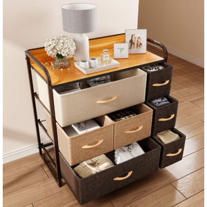 CubiCubi Dresser Organizer with 7 Drawer, Furniture Storage Tower Unit for Bedroom Hallway Entryway Closets, Dresser Clothes Storage with Sturdy Steel Frame Wood Top, Chocolate