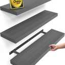 BAYKA Grey Floating Shelves 22.5in, Set of 3, Wall Mount Rustic Wood Shelf, F. Grey - Industrial Edge Style, 3, 22.5inches 