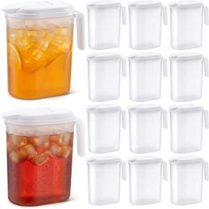 12 Pcs 2 Quart / 0.5 Gallon Plastic Pitchers with Lids Iced Tea Pitchers Drink Container with Twist Cover Tea Jug for Fridge Water Juice and Fridge Storage, Dishwasher and Freezer Safe (Square)