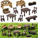 11Pieces Fairy Garden Furniture Ornaments Miniature Table and Chairs Set Village Micro Resin Bench Chair Kit for Dollhouse Accessories Home Micro Landscape Decoration (Vintage Style)