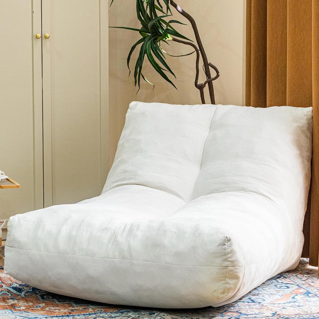 Bean Bag Chair Lazy Bean Bag Sofa, Floor Beanbag Chairs with Stuffed High-Density Foam, Memory Foam Bean Bag Sofa for Living Room, Bedroom and Office (White)