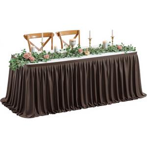 Wish Care 6ft Long Brown Table Skirt for Rectangle Tables - Wrinkle Resistant Polyester Pleated Table Skirting for Parties Weddings Office