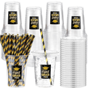 Sliner 50 Set 2026 Graduation Plastic Cup Disposable with Lid and Paper Straw 16 oz Clear Drinking Cup for College High School Grad Party Supplies Decoration Festivities(Gold and Black)