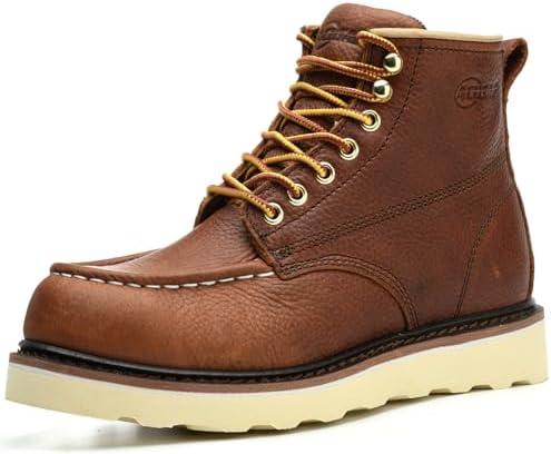 ACDSAF Work Boots for Men - 6 Inch Wedge Soft Toe Mens Work Boots, Waterproof Construction Work Shoes Size 9