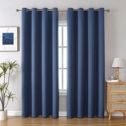 ChrisDowa Blackout Curtains 120 Inches Long 2 Panels Set for Living Room, Grommet Thermal Insulated Room Darkening Curtains for Bedroom (Stone Blue, 52 x 120 Inch)