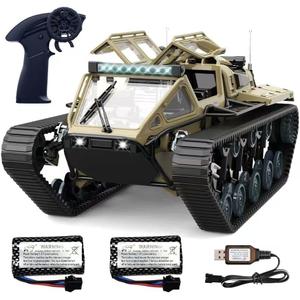 XCRCFUN RC Tank Car, 1:16 Remote Control Crawler 10KM/ H High Speed Tank, 2.4Ghz RC Rock Crawler Off-Road 4WD 360°Rotating Drifting Car with 2 Batteries, Military Truck Toy for Kids