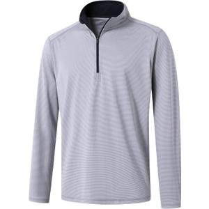 Quarter Zip Pullover Men Performance Dry Fit Stripe Mock Neck Midlayer Golf 1/4 Zip Pullover Mens Sweatshirt