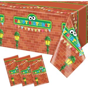 3 Pieces Red Brick Wall Street Disposable Tablecloths Cartoon Street Happy Birthday Waterproof 54x108IN Table Covers for Kids Boys Birthday Party Decorations