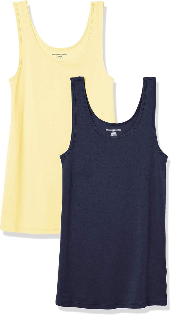 Amazon Essentials Womens Slim-Fit Tank Top (XX-Large, Navy/Yellow)