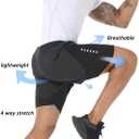 Pdbokew Men's 2 in 1 Running Shorts Lined Workout Shorts Basketball Shorts (Large, Dark Grey)