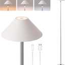 Rechargeable Floor Lamp for Indoor/Outdoor, Cordless Tall Standing Lamp with 3 Color Temps & Dimmable, IP43 Waterproof, Adjustable Height 16-56 Inch, Portable Pull-Up Lamp for Camping, Patio(White)