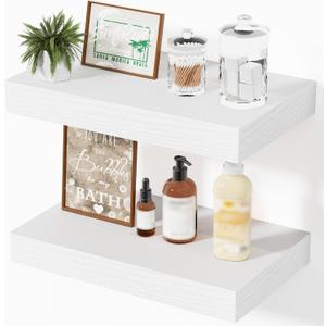 White Shelves for Wall Floating Shelves Bathroom, Bedroom and Living Room, Wall Shelves & Book Shelf for Room, Hanging Shelf, Modern Wooden Mounted Floating Shelf, 12x7x1.5 in, Set of 2