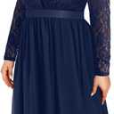  !Women Plus Size Wedding Guest Dresses Cocktail Black Wrap Lace Fall Formal Long Sleeve Knee Length Evening Party Dress, Size 16W