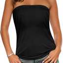 Tube Tops for Women Strapless Bandeau Tanks Casual Backless Shirts Sleeveless Blouse (Large, 1-black)