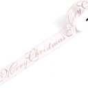 LIZLOVESS Pink and Gold Merry Christmas Wired Ribbon 2.5 Inch x 10 Yards Light Pink Satin Christmas Ribbon with Champagne Gold Lettering Baby Pink Decorative Ribbon for Tree, Holiday Decorations