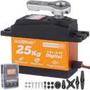 HobbyPark 25KG High Torque RC Servo Waterproof Full Metal Gears Steering Servo for 1/8, 1/10, 1/12 RC Cars Trucks Crawlers Robotic with 25T Servo Horn 180° Degree Programmable 8.4V HV (25kg Torque)