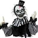 Haunted Hill Farm Scary Talking Groundbreaker Clown, Halloween Animatronic with Motion and Touch Activated Lights and Sounds, Battery Operated Indoor or Covered Outdoor Halloween Decorations