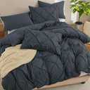 VACVELT Pintuck Pillow Cases King Size Set of 2, Charcoal Black Pillow Shams Decorative Pillowcases with Envelope Closure, Pinch Pleated Microfiber Pillowcases, Wrinkle and Stain Resistant