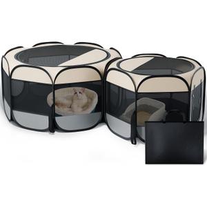 Cat Playpen, 71"x 24" Large Portable Puppy Playpen, 2-Room Foldable Dog Playpen for Indoor Outdoor Dogs, Cats, Small Animals with Carrying Case, Grey 