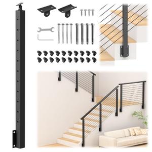 36" Right Side Mount Stair Cable Railing Post for 25-35 Degrees Stair, Stainless Steel Single Black Coated Fascia Mount Post for Cable Railing Kit, Indoor Outdoor Use, MY09-S