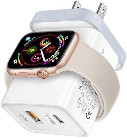 iSeekerKit for A-pple Watch Charger, 20W Fast Charging Block, Portable USB C Wall Charger Power Adapter, Dual Port PD Travel Plug Compatible with iWatch, iPhone, Samsung, Android,Tablet
