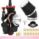 PWK 21mm Carburetor Racing Carb Kits with Air Filter 10pcs Main Jets 10pcs Slow Pilot Jets Universal for 2T 4T Engine Dirt Bike Motocross Motorcycle Scooter ATV Quad Go Kart (21mm)