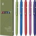 FIOVER High-End Vintage Gel Pens, 5-Pack 0.5mm Fine Point Black Ink Pens with Soft Grip & Metal Clip, Smooth Writing Retractable Pens for Journaling, Office, Note Taking(Retro color)