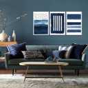 Blue Abstract Wall Art Canvas - Navy and White Framed Painting for Living Room, Bedroom, Office Decor - 16x24 Inches Set of 3(Blue,16.00" x 24.00" x 3Pcs)