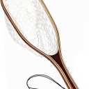 Aventik Fly Fishing Landing Net for Trout Soft Rubber Ghost Mesh Catch and Release Wooden Frame Lightweight and Tangle-Free