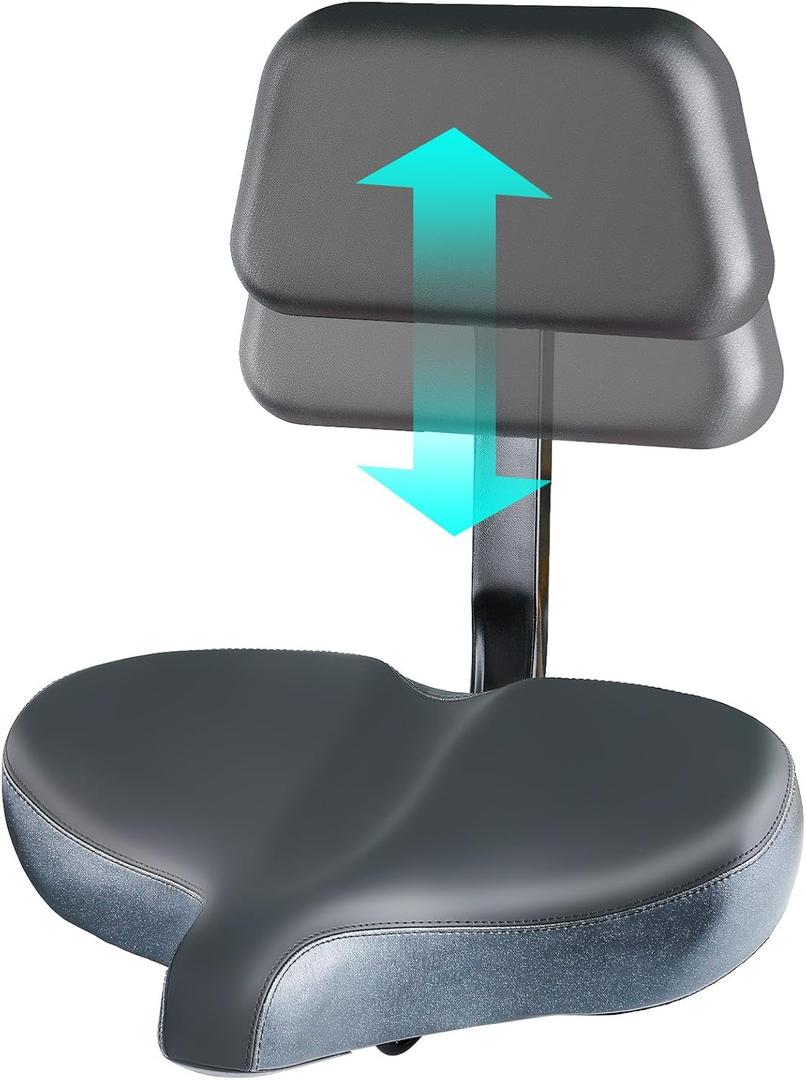 YLG Oversized Bike Seat with Backrest Comfort Wide Bicycle Saddle Replacemen for Tricycle, Electric, Commuter, Stationary Bikes, Soft Thick Foam Padded Cushion, Adjustable, Waterproof