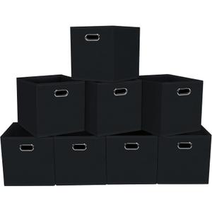 Fabric storage bins Cubes, Fabric Cube Organizer with Handle, Foldable Cube Bins for Cloth or Accessary Storage, 11x11x11, Set of 8, (Black)