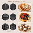 Mini Waffles Maker with 6 Removable Plates, 3 in 1 Small Waffle Maker Mini- Waffle, Pancake, Donut, 6" Non Stick Waffle Iron for Kids and Families, Black