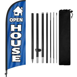 Open House Sign Kit with Flag and Stake, Real Estate Open House Signs, 8Ft Blue Banner