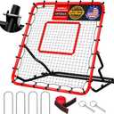 48x52inch Baseball Rebounder Anti-UV 3 Adjustable Angles Fielding Trainer, Volleyball Softball Football Rugby Baseball Bounce Back Net Stable Easy Storage Pitch Back Rebound Net with 4 Stakes (Red)
